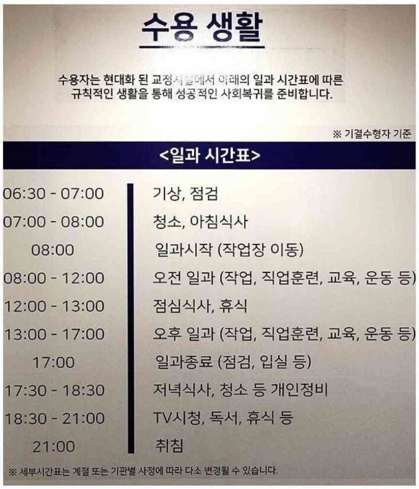 교도소 하루 일과표 - 에누리 쇼핑지식 자유게시판