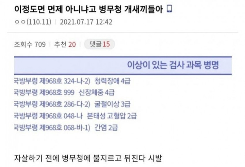 병무청 신검 결과에 멘붕온 남자 - 에누리 쇼핑지식 자유게시판