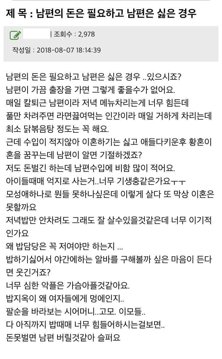 남편의 돈은 필요한데 남편은 싫다는 여자 에누리 쇼핑지식 자유게시판