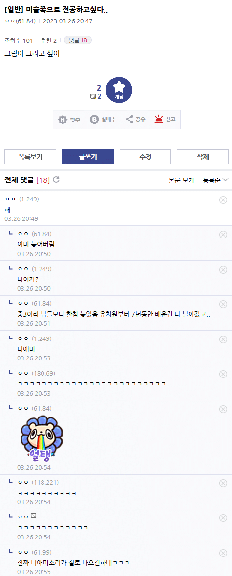 미술쪽으로 전공하기에 늦어버린 디시인 에누리 쇼핑지식 자유게시판