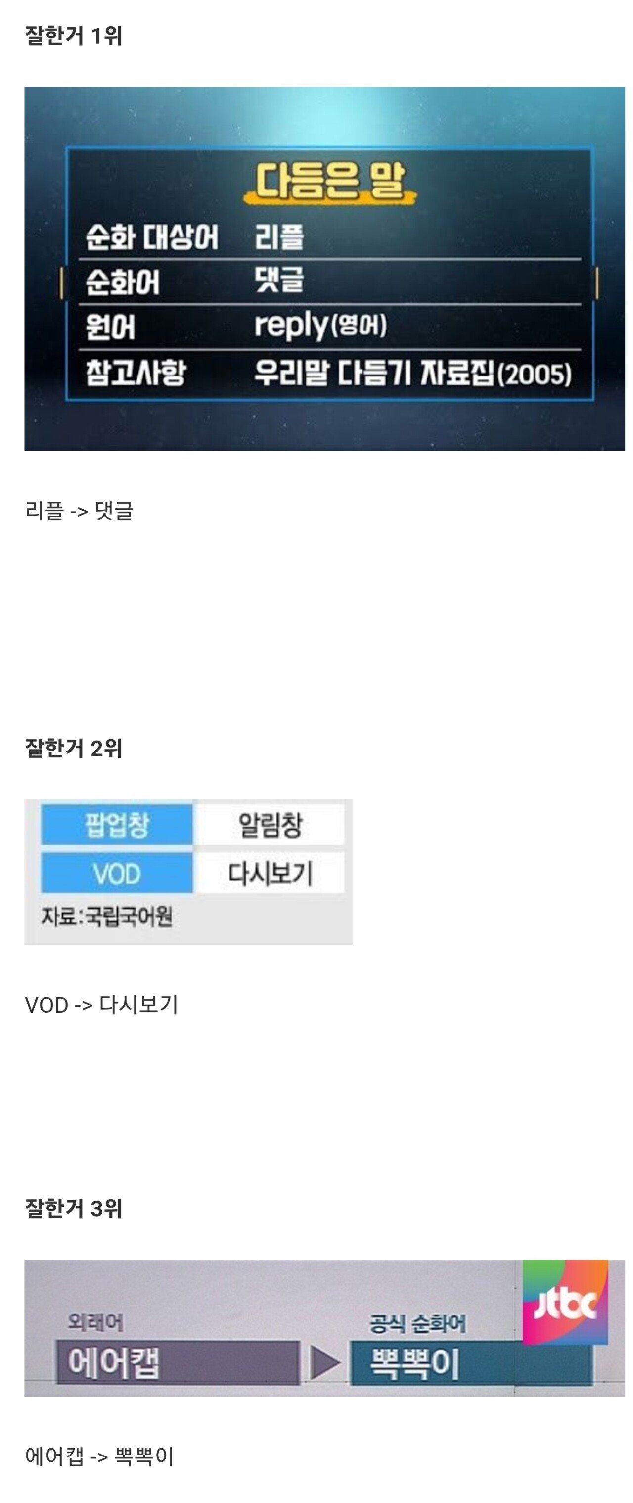 국립국어원 우리말 순화어 잘한것 못한것 TOP 3 - 에누리 쇼핑지식 자유게시판