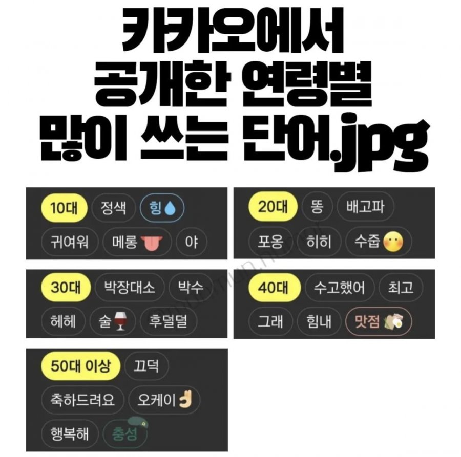 카카오에서 선정한 연령별 자주 쓰는 말 - 에누리 쇼핑지식 자유게시판