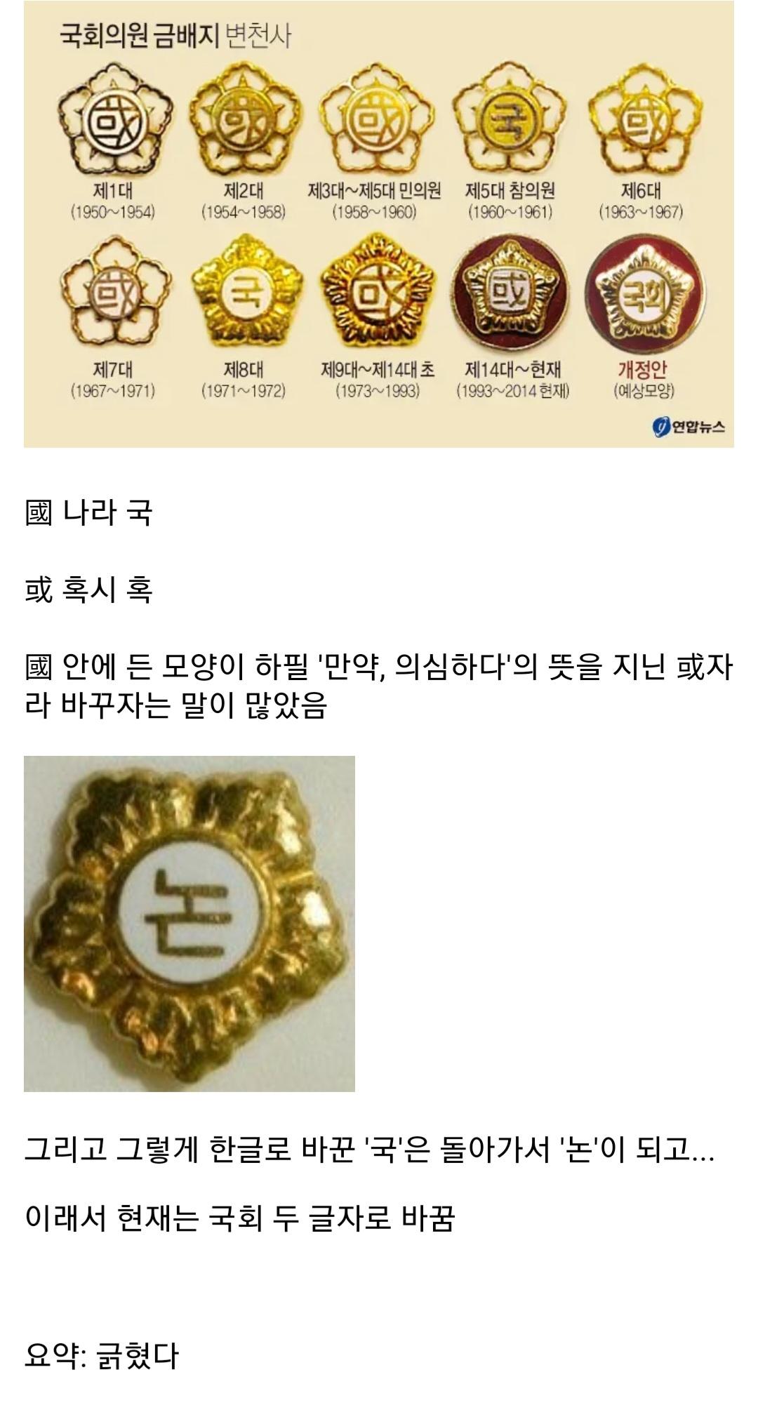 국회의원 배지가 한글인 이유