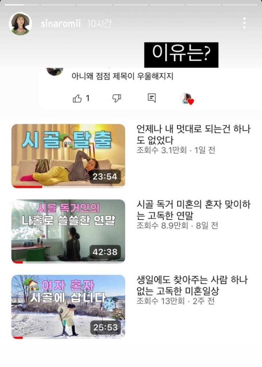 미혼, 독거 유튜버의 제목이 점점 우울해지는 이유 | 인스티즈