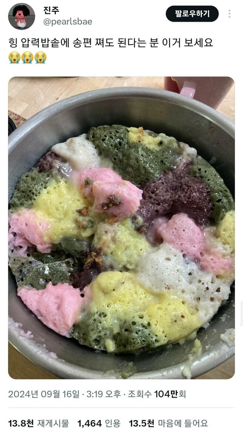 압력밥솥에 송편 찐 사람 | 인스티즈