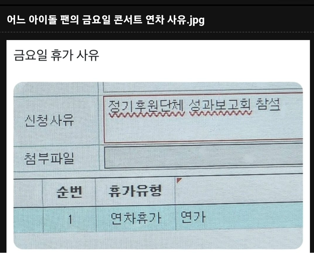어느 아이돌 팬의 금요일 콘서트 연차 사유 | 인스티즈