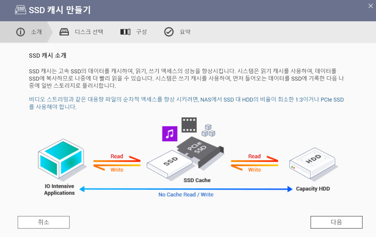 ▲ QNAP TS-473A-8G 내부에 아이언울프 525를 장착한 뒤 SSD 캐시로 설정했다.