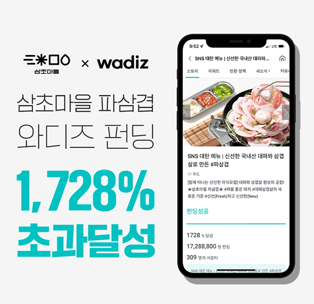 삼초마을, ‘파삼겹’ 와디즈 펀딩 1728% 달성 - 에누리 쇼핑지식 뉴스