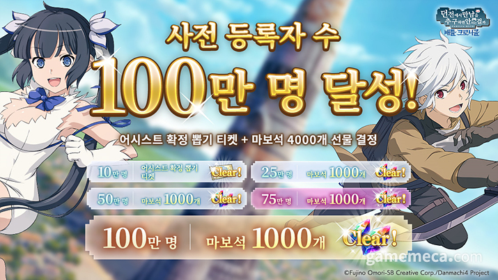 던전에서 만남을 추구하면 안 되는 걸까 배틀 크로니클 사전예약 100만 명 달성 (사진제공: 에이밍)