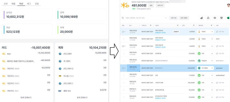 특정 자산(카드/계좌) 항목을 선택, 이용 현황을 자세히 확인할 수 있다 / 출처=IT동아