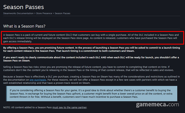 스팀 시즌 패스 가이드라인 일부 (사진출처: 스팀웍스 홈페이지 갈무리)