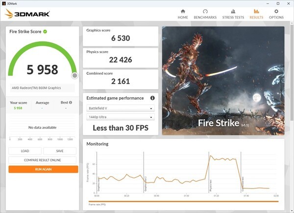 3DMARK Fire Strike 테스트 결과