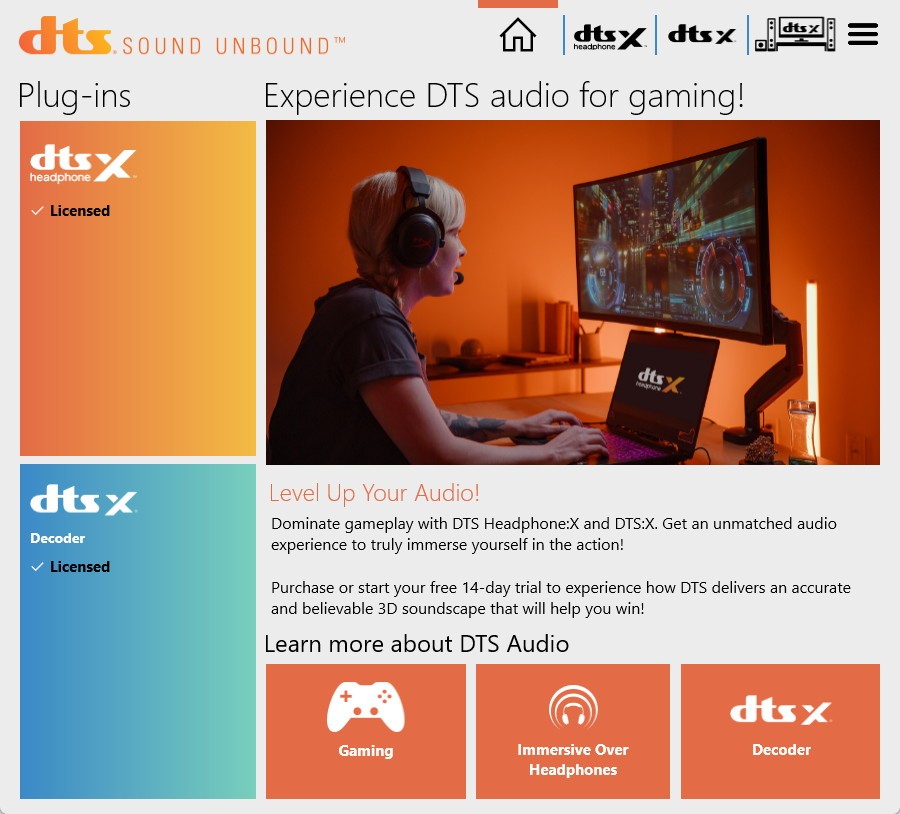 DTS Sound Unbound 라이선스가 포함되어 있다.