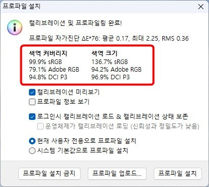 색역 측정 결과